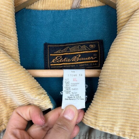 Vintage EDDIE BAUER Men XL Barn Coat Corduroy Collar Chore Jacket USA MADE - Picture 10 of 10